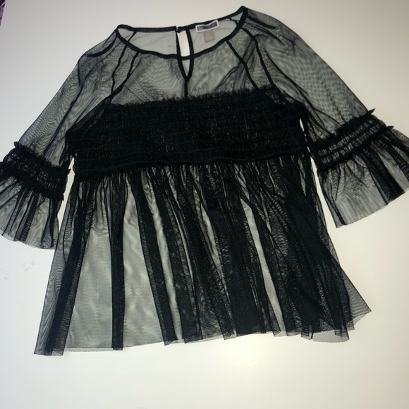 Chelsea28 Tops - CHELSEA28 Black Mesh Baby Doll Bell Sleeve Top